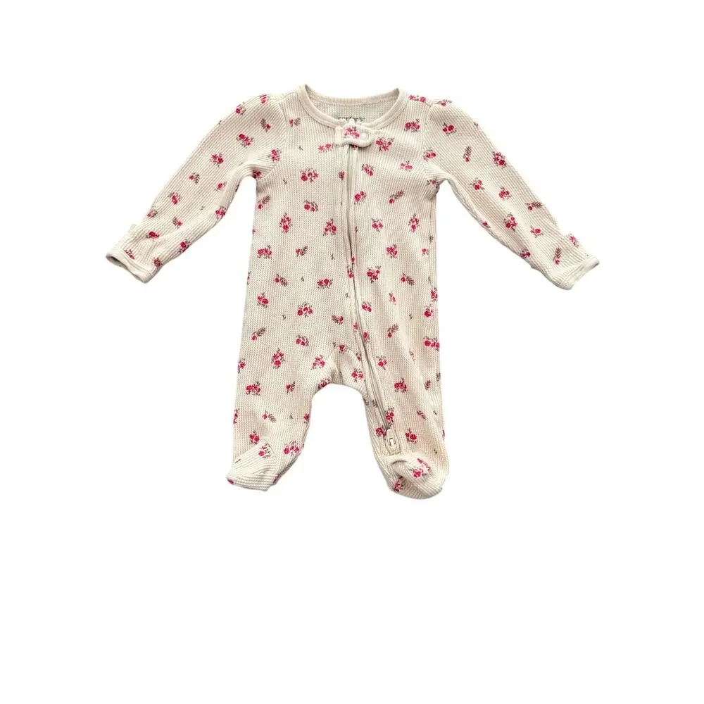 Carter's khaki floral waffle knit sleep & play 2-way zipper Size Newborn